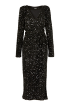Sequin Puff-Sleeve Wrap Dres